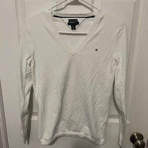 Tommy Hilfiger Lightweight Pima Cotton White V-Neck Sweater Women's M